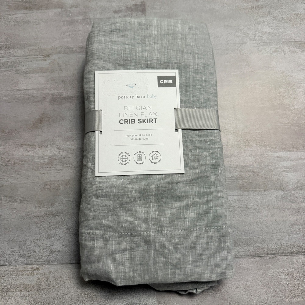 Pottery Barn Baby European Linen Crib Skirt 16" Drop 28x52 - Light Gray‎ Neutral
